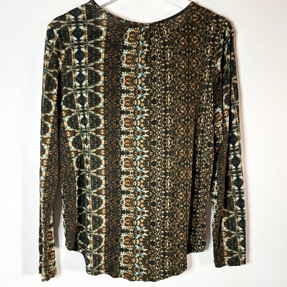 Vintage American Stretch Boho Embroidered Yoke Top M - Picture 6 of 8